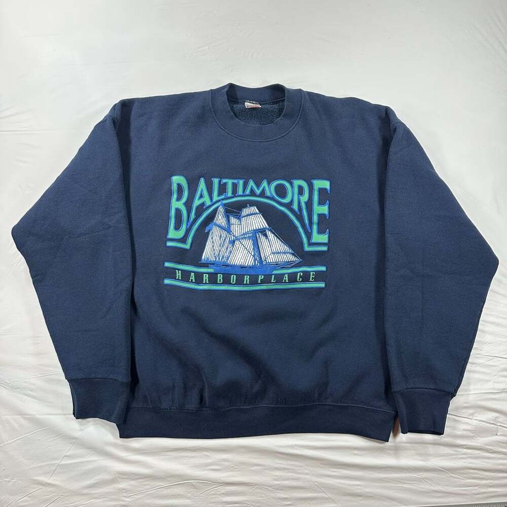 Vintage 90s Baltimore Harbor Place Mens XL Navy Blue Sweatshirt Pullover USA